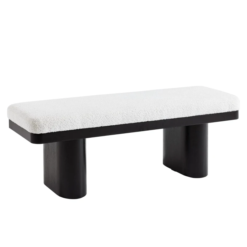 End-of-Bed Bench with Velvet Upholstery and High‑Density Foam Seat, Modern Ottoman with Rubberwood Legs, 47'' L x 17'' W x 17'' H, Black