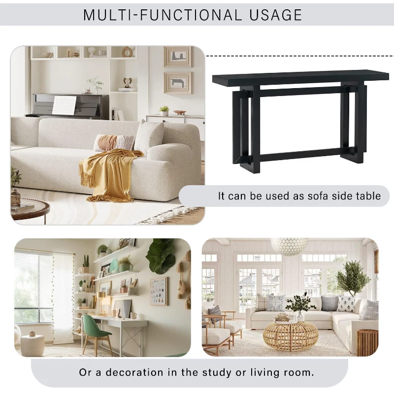 Modern Console Table with Pine Veneer Top and Solid Legs, Versatile Sofa Table for Hallway, Living Room, 59'' L x 15.5'' W x 31.5'' H, Black
