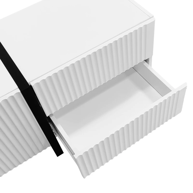 Modern TV Cabinet with Ample Storage and Soft-Close Hinges, Sturdy TV Stand for Living Rooms, 74.5'' L x 14'' W x 17.5'' H, Black+White