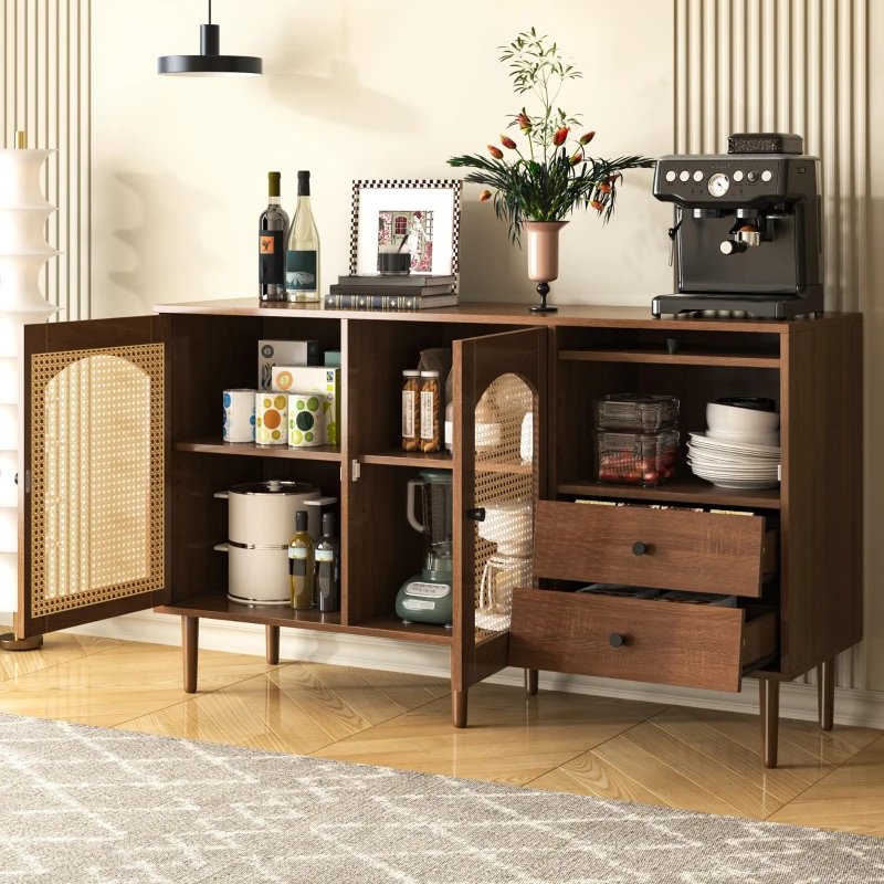 Country-Style Sideboard with Magnetic Soft-Close Doors and Generous Storage, Sturdy Cabinet with Wood Legs 51'' L x 15.5'' W x 30'' H, Wood