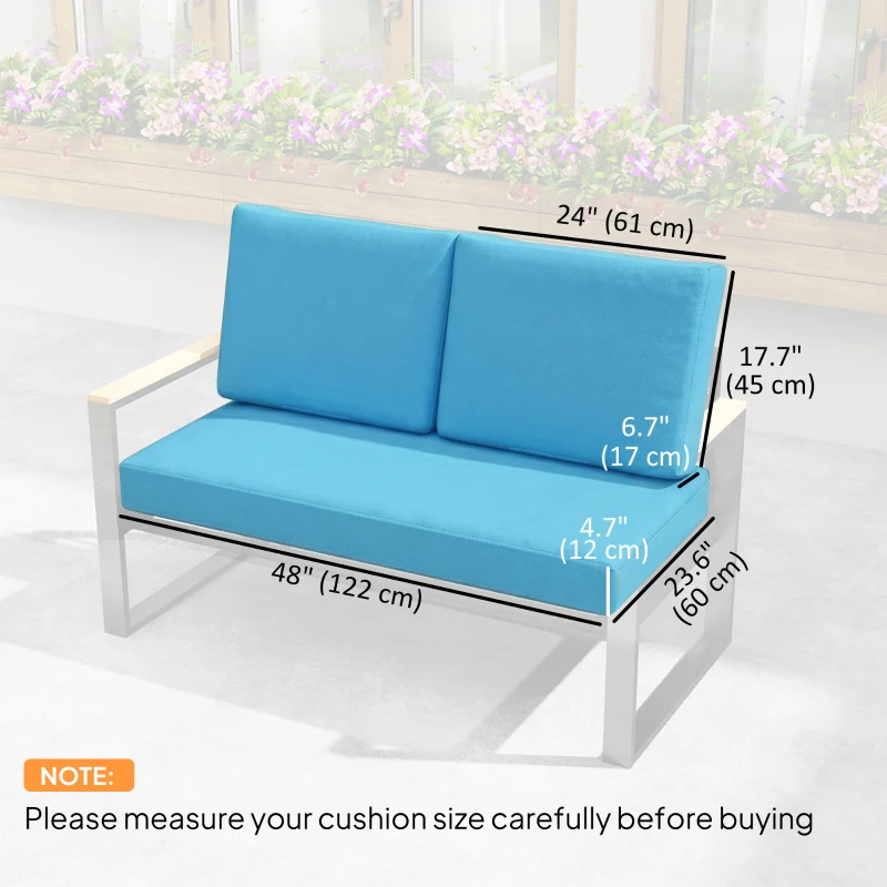Outsunny 2 Seater 5" Thick Outdoor Seat Cushions with 7" Backrest, Loveseat Outdoor Furniture Cushions, Turquoise