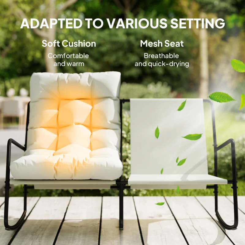 Outsunny 2-Person Outdoor Rocking Chair, Rocking Outdoor Bench with Cushions and Mesh Seat, 528 LBS Capacity, Light Grey