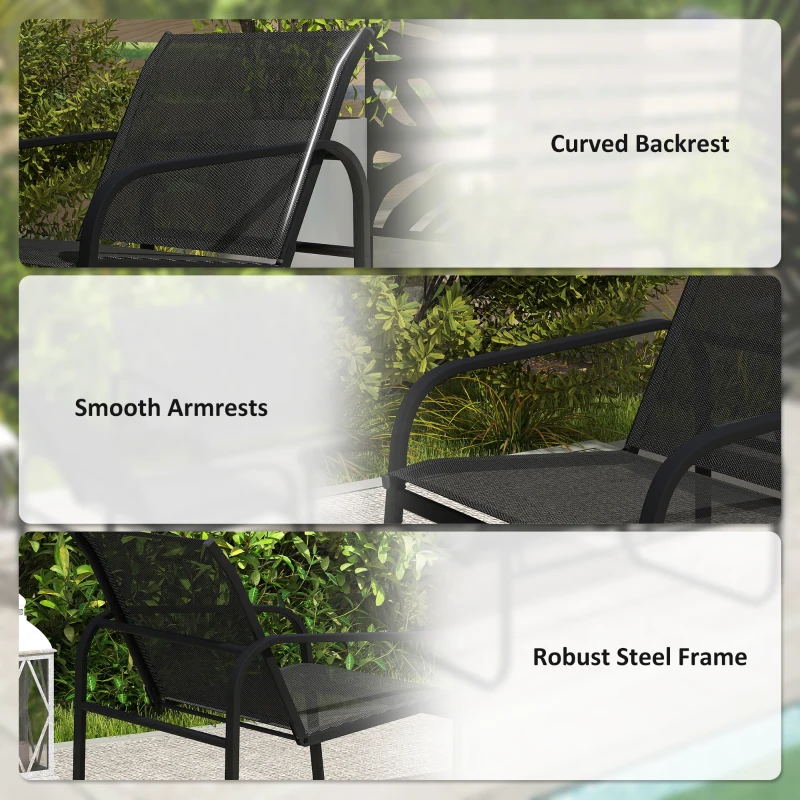 Outsunny 4 Piece Patio Furniture Set, Outdoor Conversation Set with 2 Loveseats, 2 Armchairs, Glass-Top Table, Black