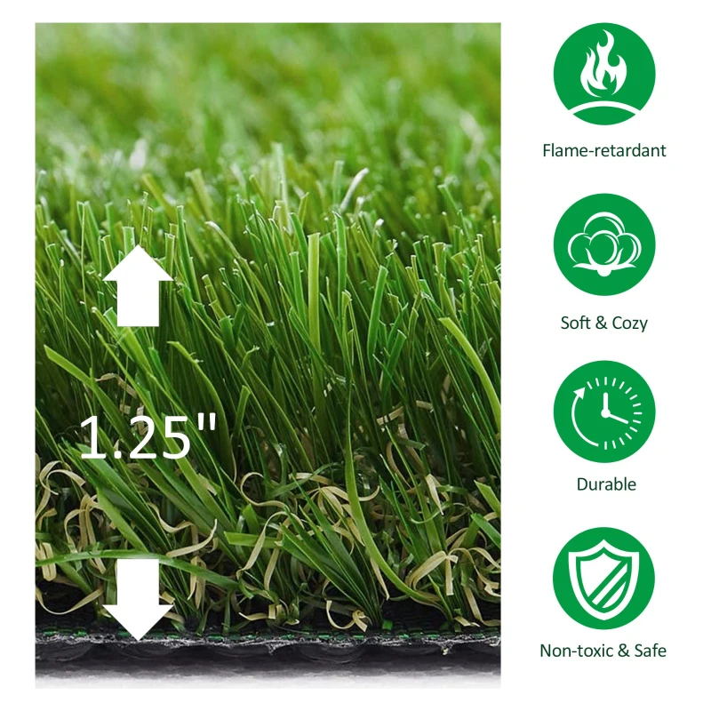 Outsunny Artificial Grass 10' x 3' (30 Square Feet), Fake Grass Turf with UV Protection, Drain Holes for Rain, Green