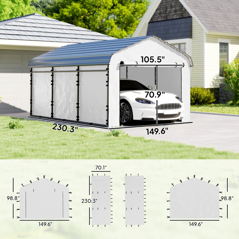 Outsunny Carport Replacement Sidewall Panel for 12' x 20' Carports, UPF50+ Waterproof Replacement Side Wall Cover, White