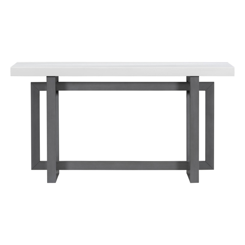 Modern Console with Pine Veneer Top and Solid Legs, Versatile Hallway Table with Adjustable Feet, 59'' L x 15.5'' W x 31.5'' H, Dark Gray+White