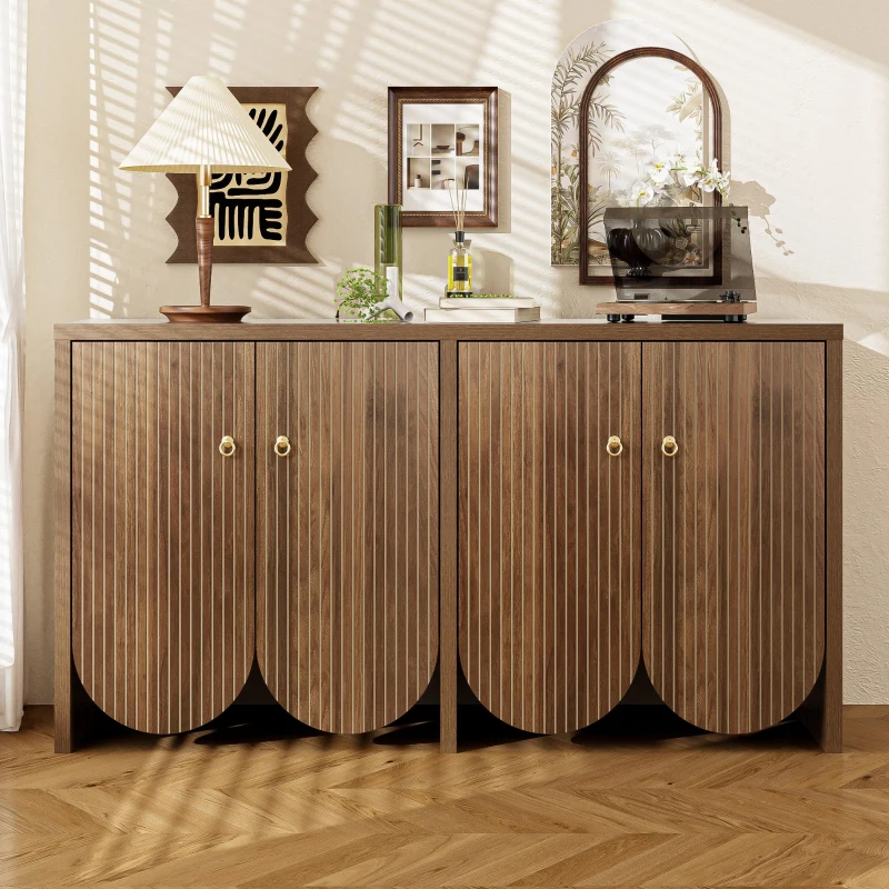 Modern Sideboard with Ample Storage & Adjustable Shelves, Versatile Cabinet for Living & Dining Room, 58'' L x 15.5'' W x 31.5'' H, Natural