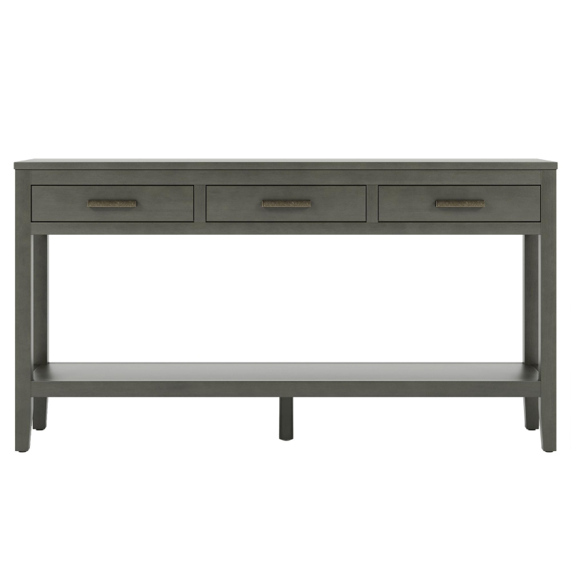 Farmhouse Entryway Table with Wide Top and Open Bottom Shelf, Minimalist Console with Adjustable Feet, 59'' L x 14'' W x 31.5'' H, Gray