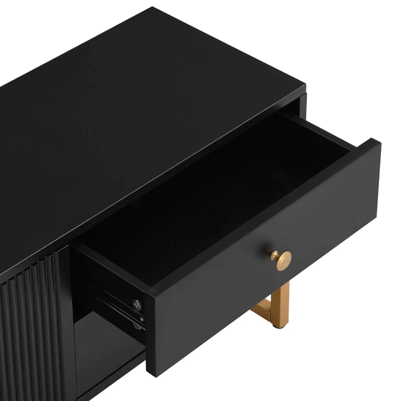 Modern TV Cabinet with Textured Doors, 4 Drawers & 2 Cabinets, Solid TV Stand with Metal Handles and Legs, 69'' L x 12'' W x 17.5'' H, Black