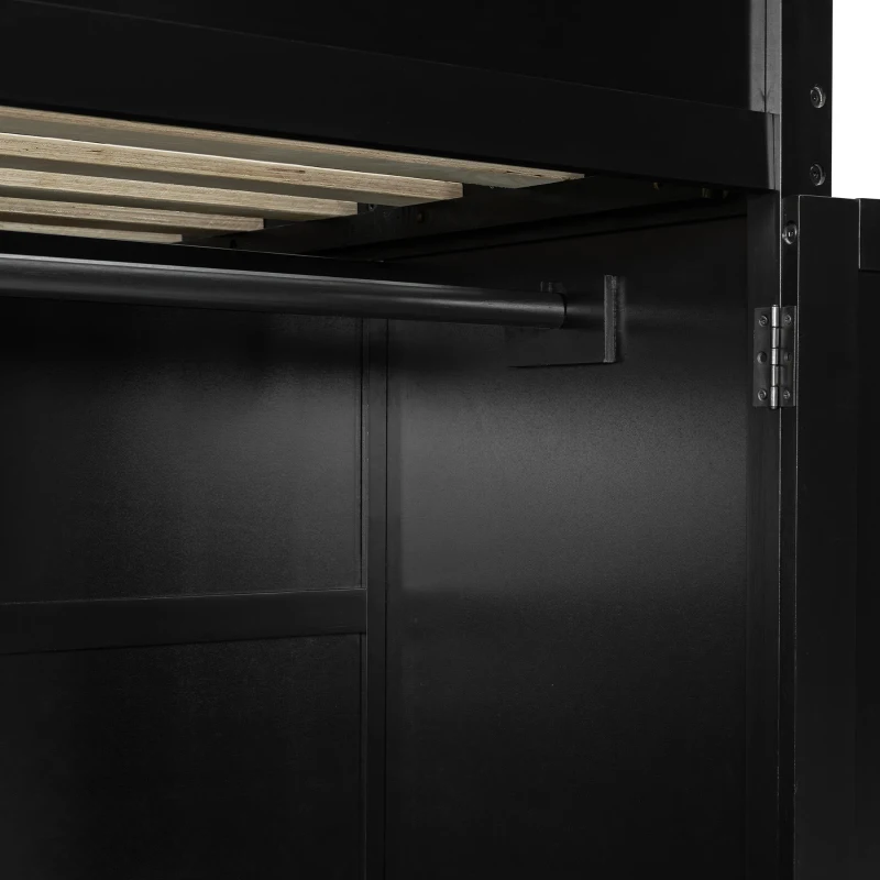 Full Size Wood Loft Bed with Built-In Desk and Gaming Station, Sturdy Bed Frame for Gamers and Multitaskers, 78.5'' L x 56.5'' W x 65'' H, Red