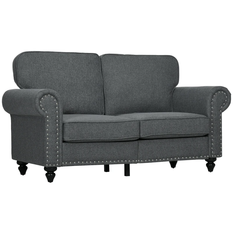HOMCOM Mid Century Modern Loveseat Sofa, 2 Seater Small Couch with Nailhead Trim, for Living Room, Bedroom, Charcoal Gray