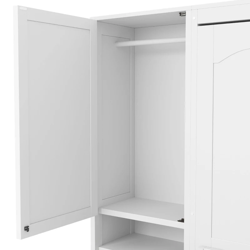 Queen Size Murphy Wall Bed with Built‑in Wardrobes, Drawers, Space‑Saving Bed with Integrated Storage, 113.5'' L x 16.5'' W x 87'' H, White