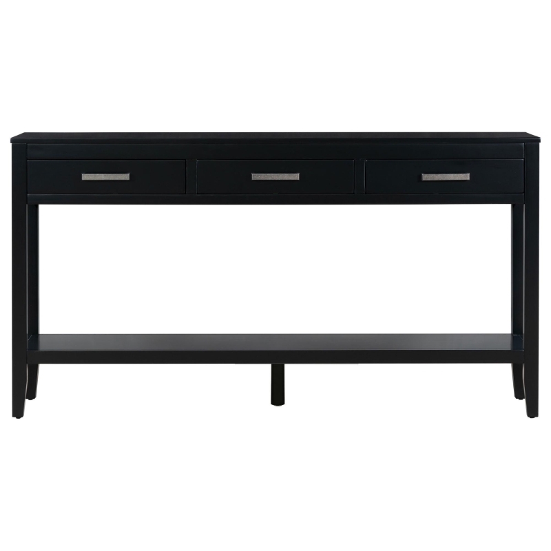 Farmhouse Entryway Table with Wide Top and Open Bottom Shelf, Minimalist Console with Adjustable Feet, 59'' L x 14'' W x 31.5'' H, Black