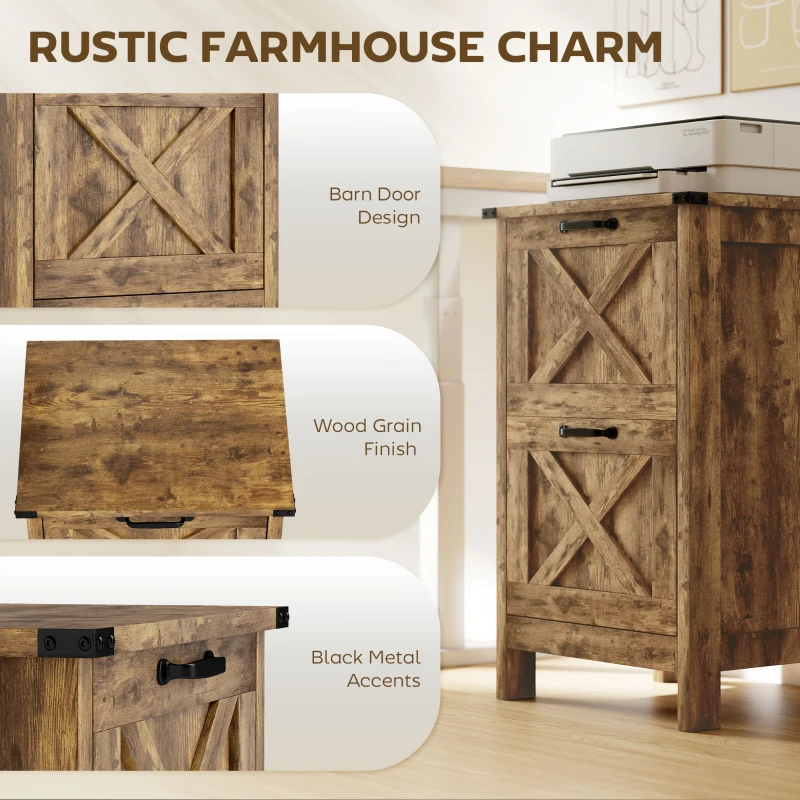 HOMCOM Vertical File Cabinet with 2 Drawers, Rustic Farmhouse Office Storage Cabinet for A4, Letter Size, Rustic Brown