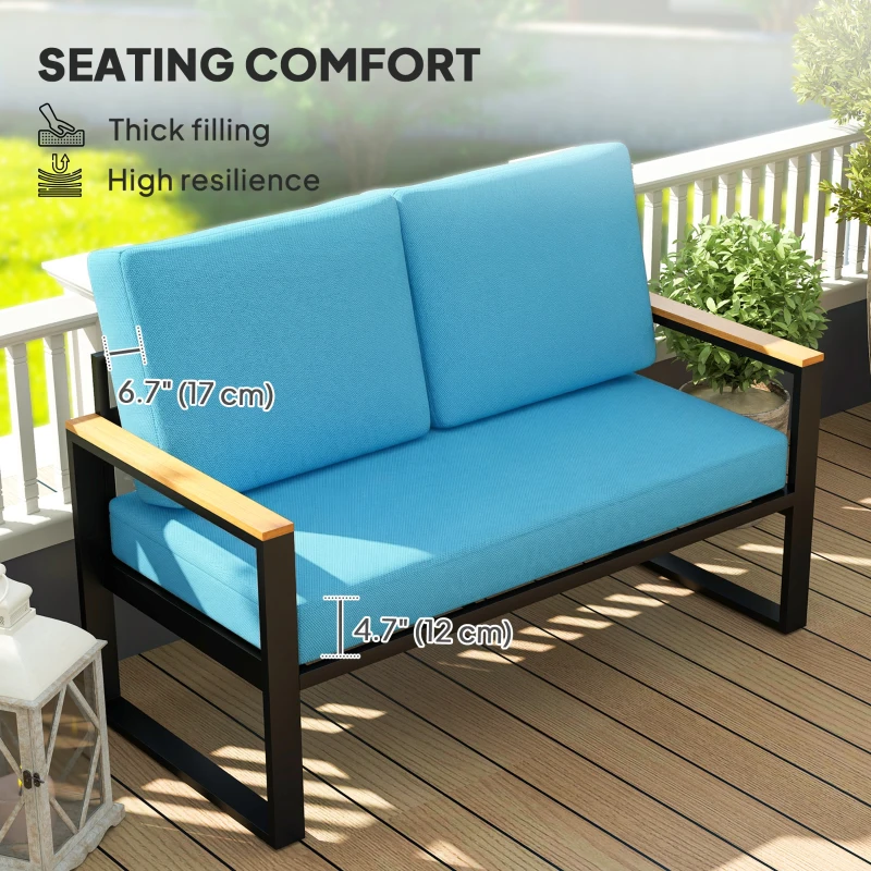 Outsunny 2 Seater 5" Thick Outdoor Seat Cushions with 7" Backrest, Loveseat Outdoor Furniture Cushions, Turquoise