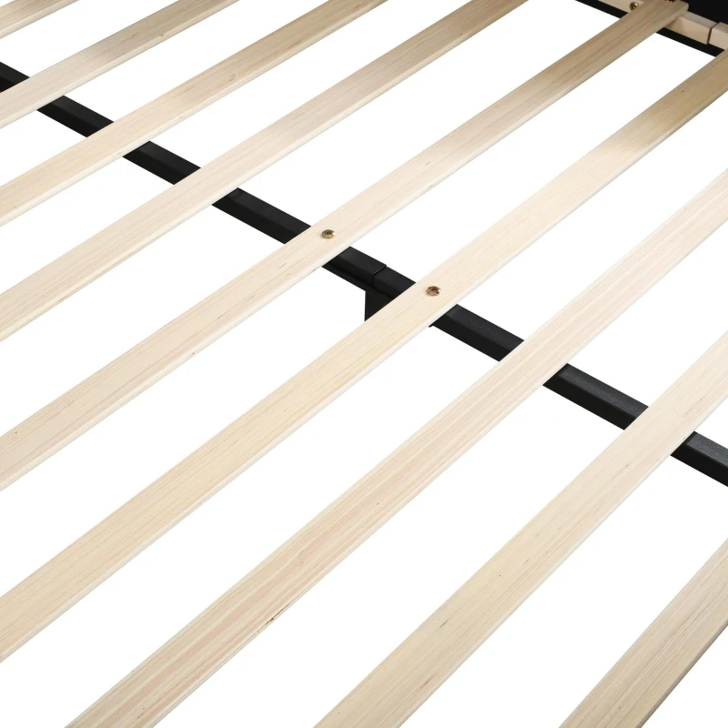 Queen Size Upholstered Bed with Built-In Bedside Desk and Round Stool, Solid Bedboard with Sturdy MDF Frame, 85'' L x 73'' W x 29'' H, Gray