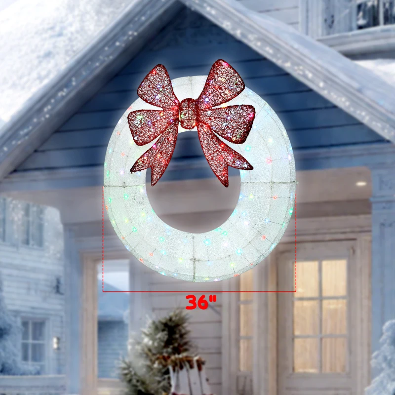 Outsunny 36 Inch Lighted Wreath Decoration with Dual Color LED, Christmas Wreath with Daily Timer, Remote for Indoor Outdoor
