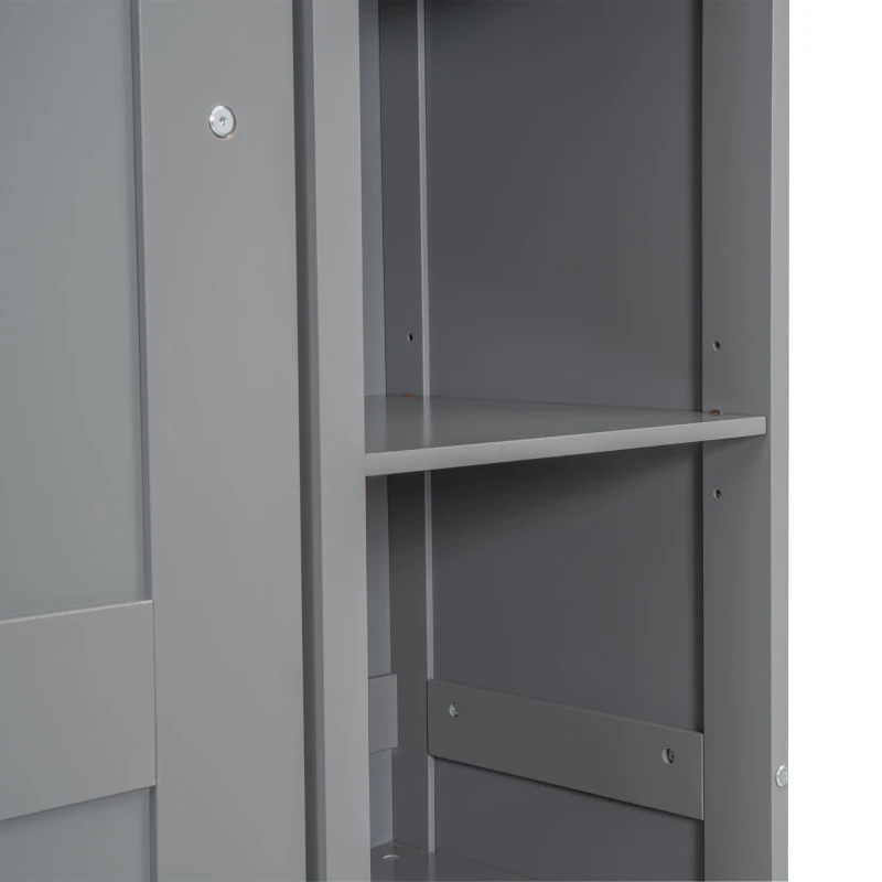 Full Size Murphy Bed with Shelves, LED Lights, Space-Saving Wall Bed with Flexible Slats, Dual Piston Mechanism, 91" L x 81" W x 84" H, Grey