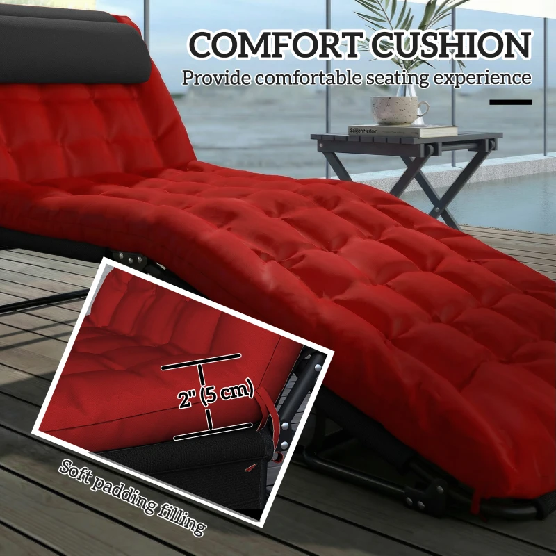 Outsunny Folding Lounge Chair with 4-level Reclining Back & Cushion, Wine Red
