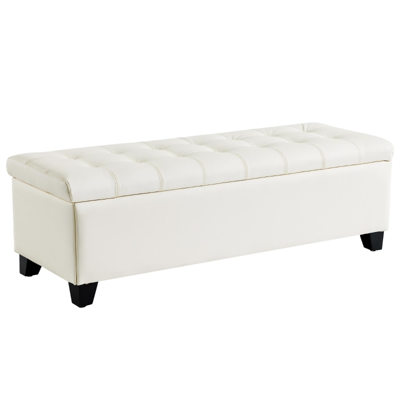 Durable Ottoman Bench with Wooden Frame and Rubberwood Legs, Modern Foam Seat with Internal Storage, 50'' L x 18.5'' W x 16.5'' H, Beige