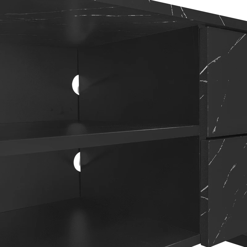 Modern TV Cabinet with 2 Doors, Drawers and Open Shelves, Stylish Storage Cabinet with LED Lighting, 78.5'' L x 20'' W x 15'' H, Black+Wood