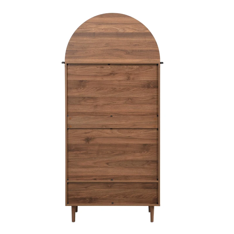 Elegant Wardrobe with Fabric Doors and Drawer, Solid Wooden Legs, Modern Clothes Cabinet with Wide Rail, 31'' L x 19.5'' W x 69'' H, Walnut