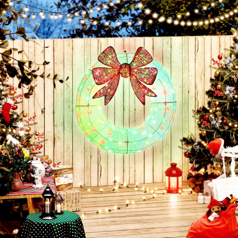 Outsunny 36 Inch Lighted Wreath Decoration with Dual Color LED, Christmas Wreath with Daily Timer, Remote for Indoor Outdoor