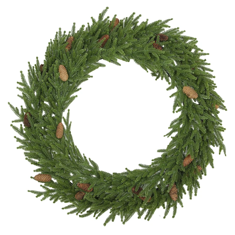 HOMCOM 36 inch Christmas Wreath, Artificial Norfolk Pine Wreath with Pine Cones and Realistic Branches for Door, Wall