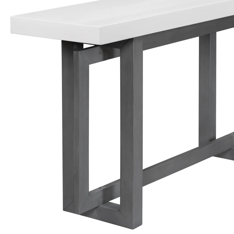Modern Console with Pine Veneer Top and Solid Legs, Versatile Hallway Table with Adjustable Feet, 59'' L x 15.5'' W x 31.5'' H, Dark Gray+White