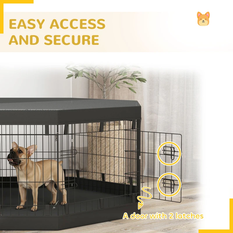 PawHut 8 Panels Foldable Dog Playpen with Bottom Pad & Top Cover, 24" High