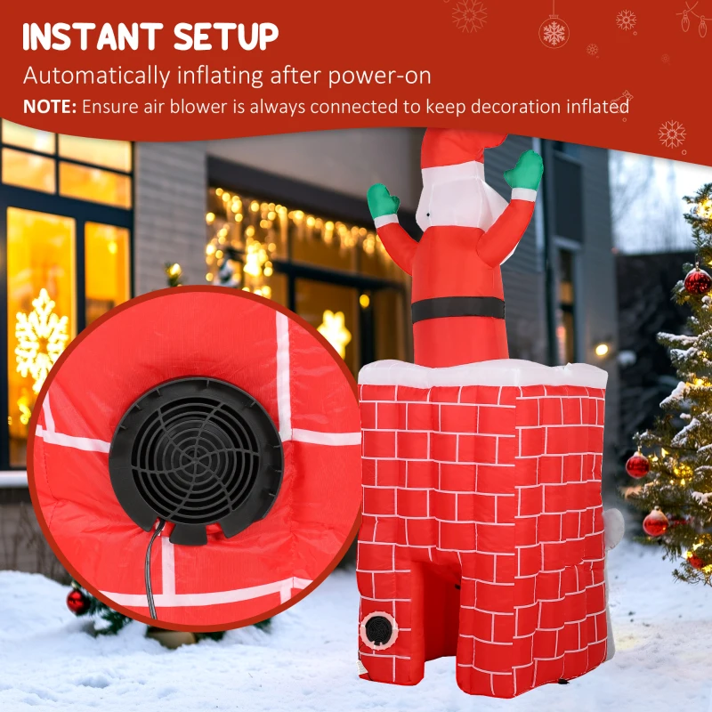 Outsunny 7FT Christmas Inflatable Santa in Chimney Up and Down, Blow Up Decoration with Built-in LED Lights for Indoor Party