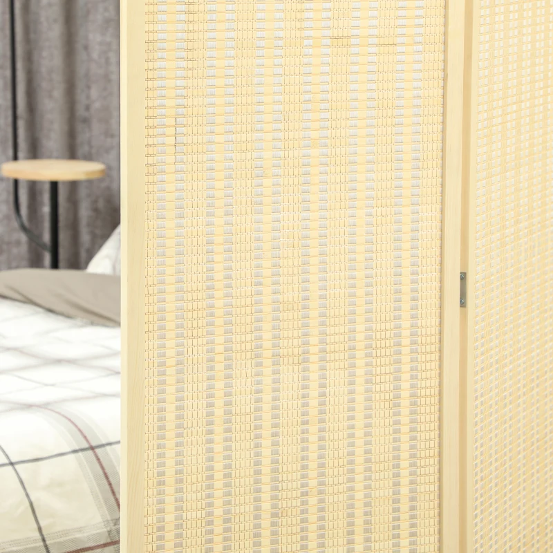 HOMCOM Woven Bamboo Room Divider, 3 Panel Folding Indoor Privacy Screens for Home Office, Natural Wood