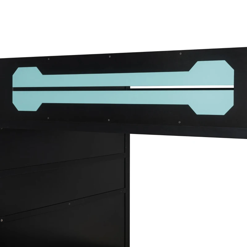 Full Size Wood Loft Bed with Integrated Desk and RGB Lighting, Esports-Style Bed with Multi-Tier Shelves, 93.5'' L x 55.5'' W x 65'' H, Blue