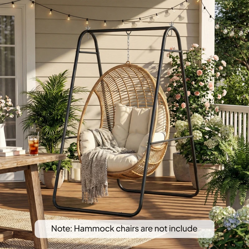 Outsunny Hanging Hammock Stand Only Heavy Duty Steel A-Frame for Hanging Hammock, Max Load 330 LBS, Black