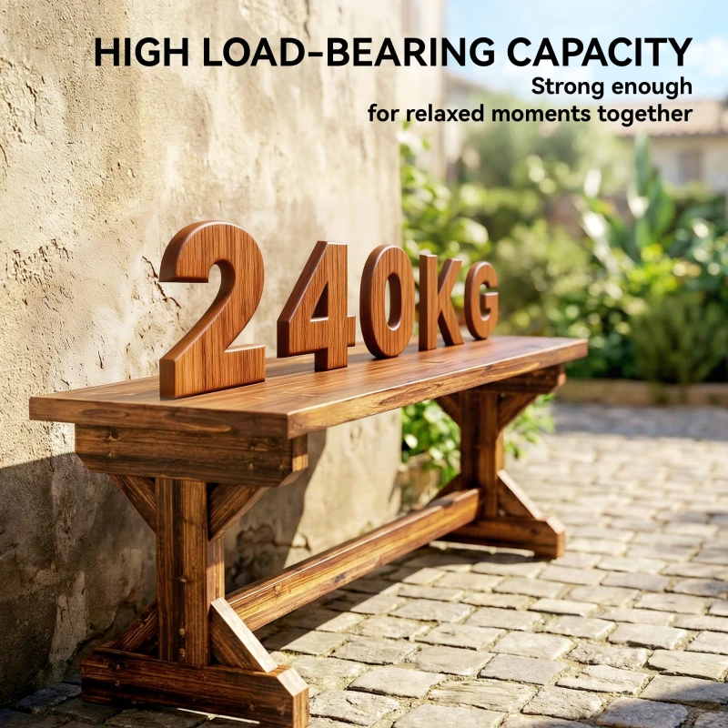 Outsunny Rustic Outdoor Wooden Bench, Backless Garden Bench Patio Loveseat with X-Shape Base for Porch, Park, Carbonized