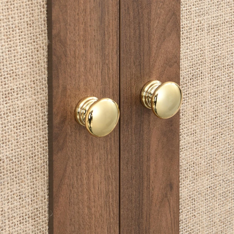 Elegant Wardrobe with Fabric Doors and Drawer, Solid Wooden Legs, Modern Clothes Cabinet with Wide Rail, 31'' L x 19.5'' W x 69'' H, Walnut