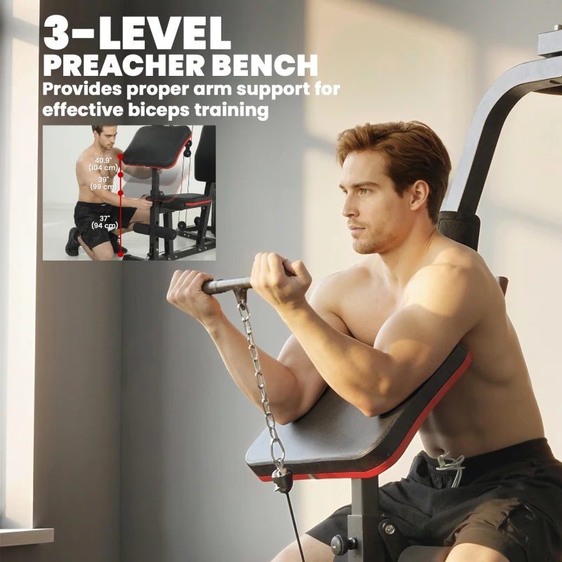 Soozier Home Multi Gym Smith Machine with 143LBS Weight Stack, Cable Pulley System, Chest Station, Preacher Pad, Leg Developer