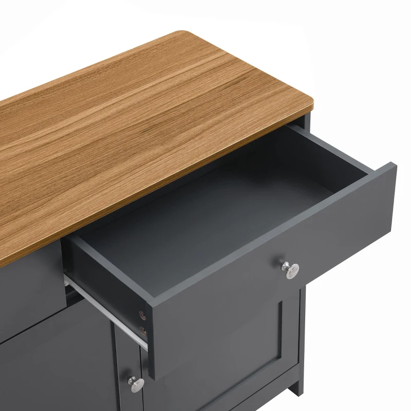 Modern Sideboard Buffet Cabinet with 3 Drawers & 4 Doors, Rustic Storage with Adjustable Shelves, 55'' L x 14.5'' W x 29.5'' H, Gray+Wood