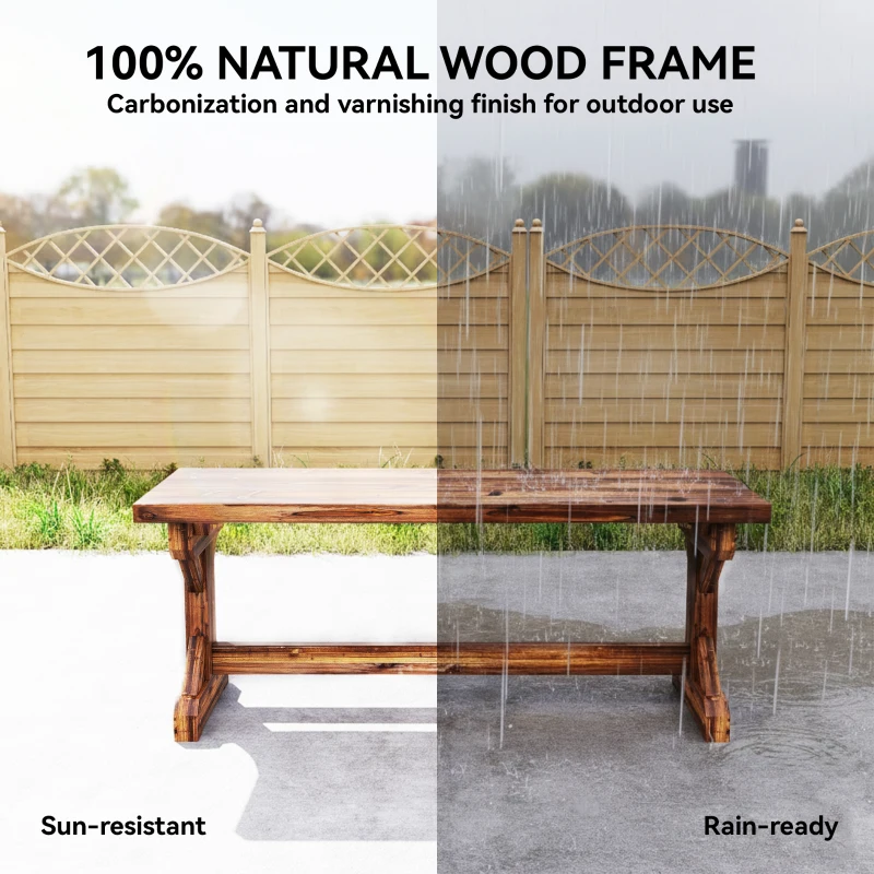 Outsunny Rustic Outdoor Wooden Bench, Backless Garden Bench Patio Loveseat with X-Shape Base for Porch, Park, Carbonized