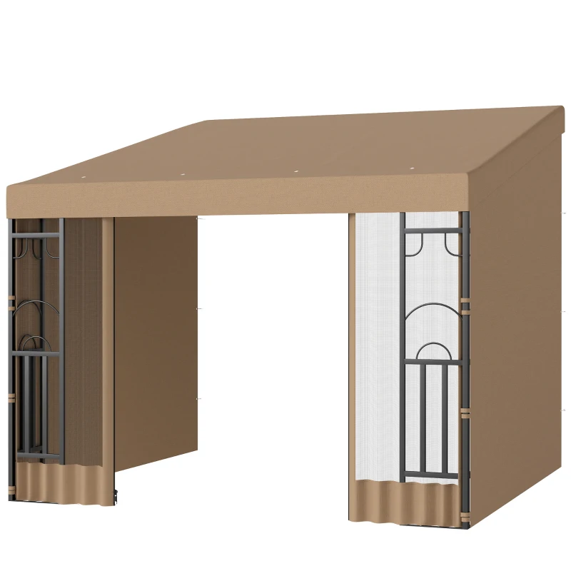 Outsunny 10' x 10' Wall Pergola, Outdoor Gazebo with 2 Curtains and 2 Nettings, UV Resistant, for Patio, Deck, Khaki