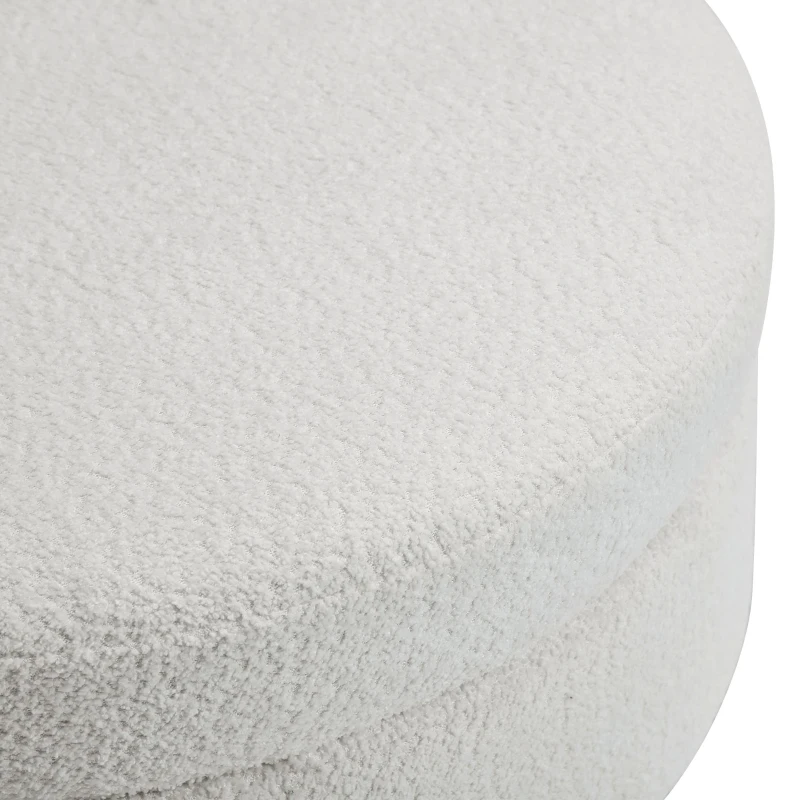 Round Storage Ottoman with Storage and Wood Legs, Versatile Coffee Table with Tufted Upholstered Top, 32'' L x 32'' W x 18'' H, Soft White