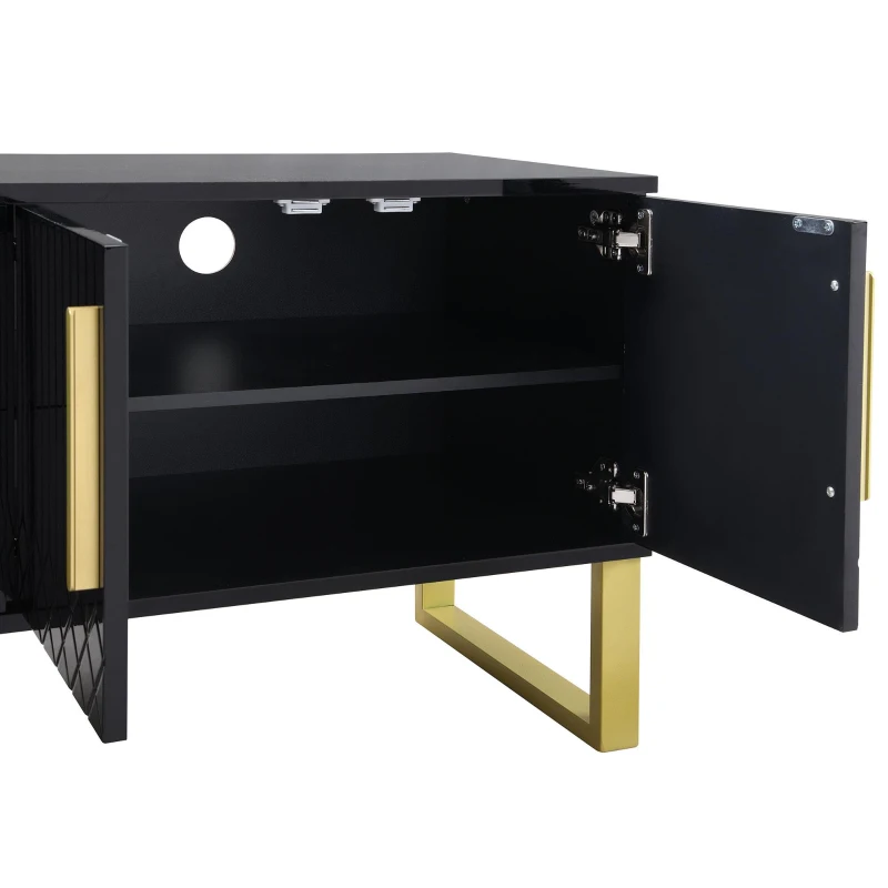 Modern TV Cabinet with Centre Drawers and Internal Shelves, Floor-Standing Console with Cable Management, 67'' L x 15.5'' W x 20.5'' H, Black