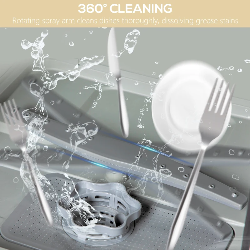 HOMCOM Portable Dishwasher, Counter Dishwasher with 4 Place Settings, 5 Washing Programs, Air-Dry Function, 6L Water Tank