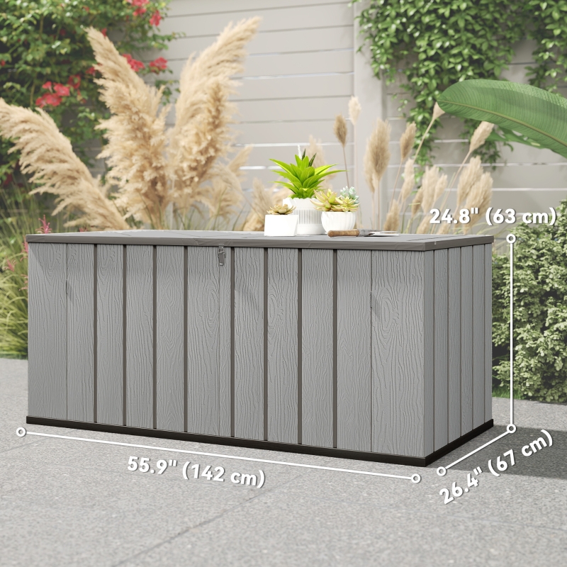 Outsunny Outdoor Storage Box Large Capacity Deck Box with Lockable Lid Gas Struts for Patio Garden 125.5 gal Grey