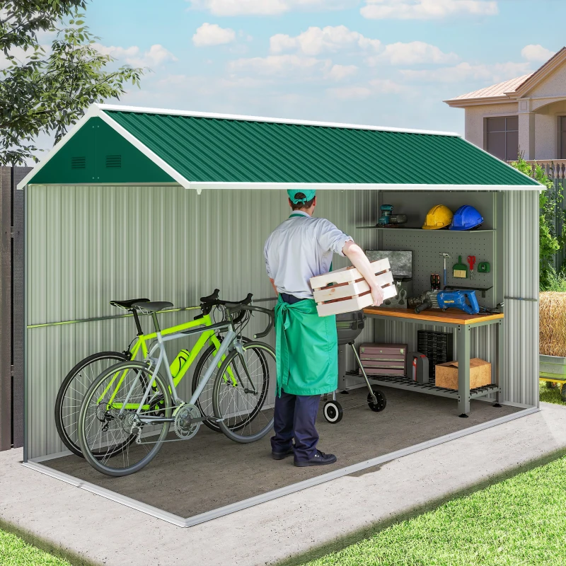 Outsunny 12' x 5.5' Metal Garden Storage Shed, Outdoor Tool Storage House with Lockable Door, Vents, Sloped Roof, Green