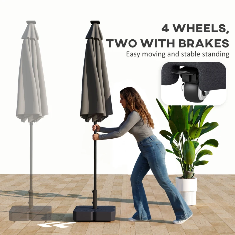 Outsunny Patio Umbrella Base with Wheels & Brake Heavy Duty Outdoor Umbrella Stand Holder for for 1.5"/1.9" Poles Black