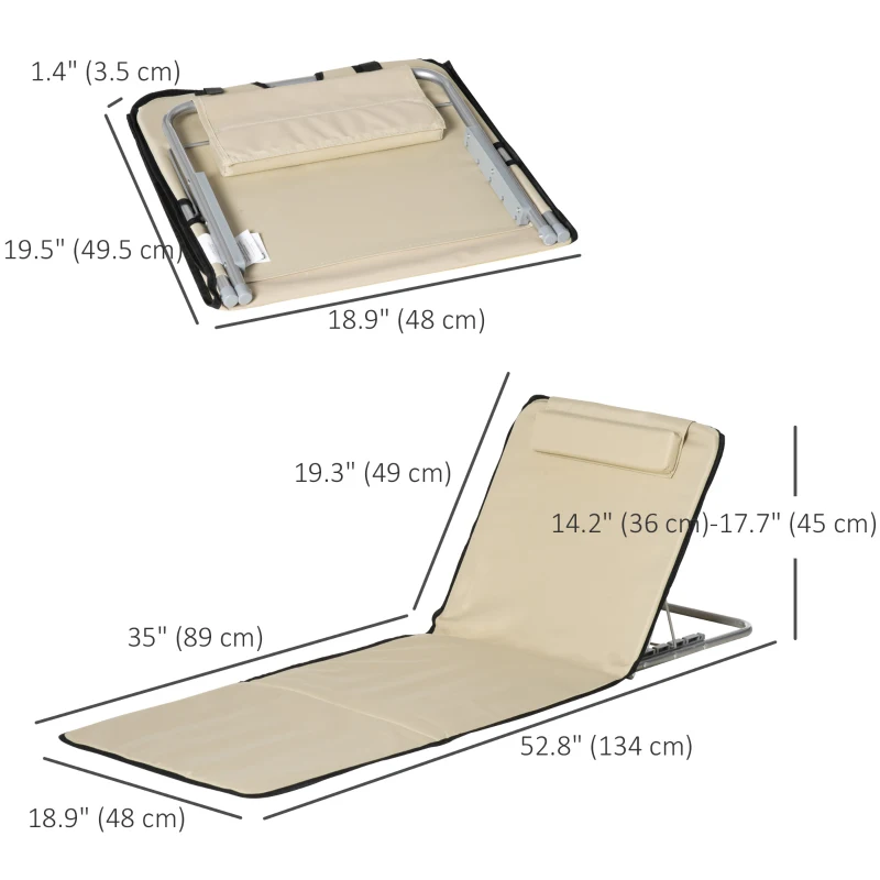 Outsunny 2 Pieces Beach Lounge Chair, Outdoor Folding Chaise Lounge Set w/ Pillow for Sunbath, Snap, Beige