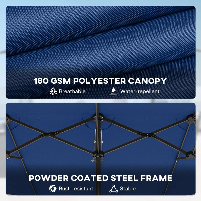 Outsunny Garden Parasol, Double-Sided Sun Umbrella with LED Solar Lights, Patio Parasol for Outdoor, Blue