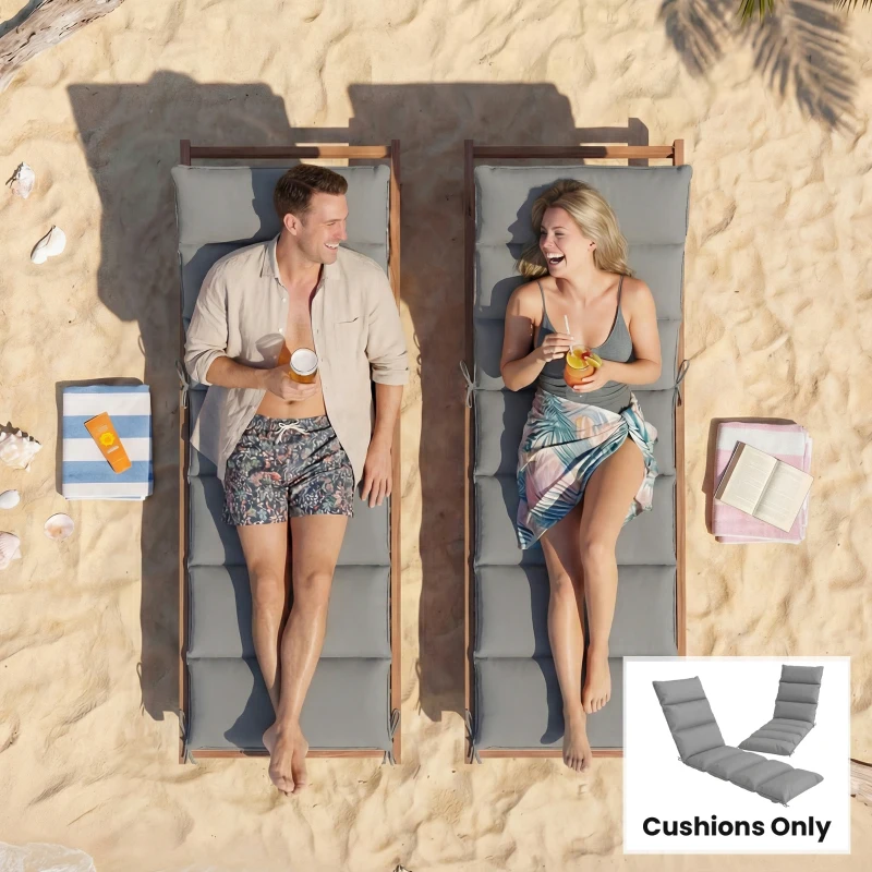 Outsunny Outdoor Lounge Chair Cushion with Zipper Reversible Chaise Lounge Cushion for Patio Indoor/Outdoor Dark Grey