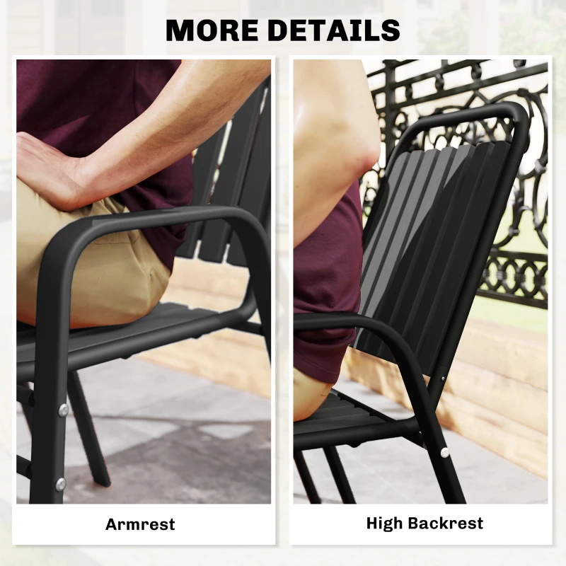 Outsunny Stackable Outdoor Dining Chairs Set of 2, for Patio, Balcony, Deck, Garden, Black